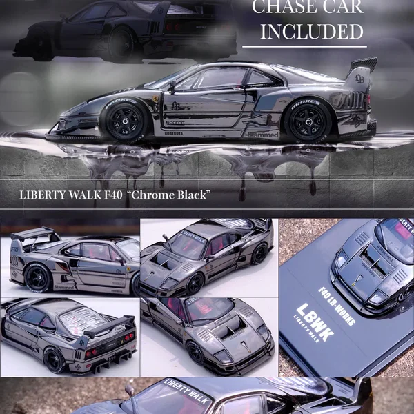 INNO64 1:64 Ferrari F40 Liberty Walk in Chrome Black - Chance for a Chase