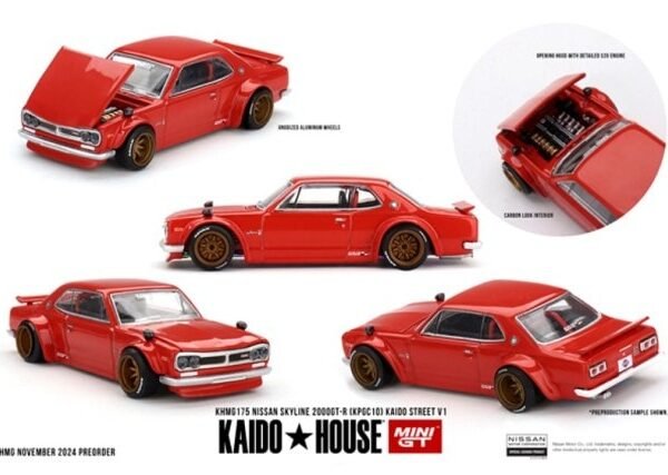 Kaido House x Mini GT 1:64 Nissan Skyline 2000GT-R (KPGC10) Kaido Street V1- Red