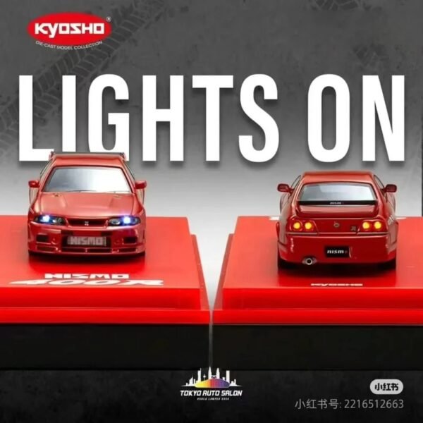 KYOSHO 1:64 NISSAN NISMO 400R TOKYO AUTO SALON KL EDITION IN RED WITH MOTN LED BASE.