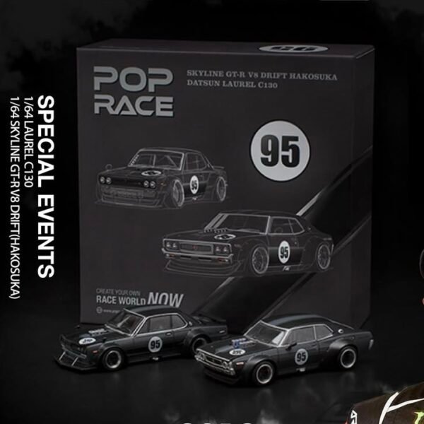 (Pre-Order) PopRace 1:64 Hong Kong Toycar Salon Exclusive Two Car box set. Datsun Laurel c130 and Skyline GT-R V8 Hakosuka
