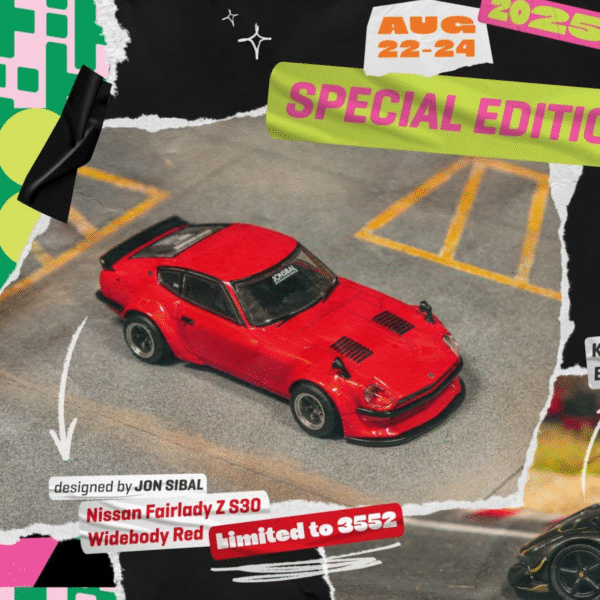 Tarmac Works x Jon Sibal 1:64 Nissan Fairlady Z S30 Widebody Red | Chance of Chase | 2025 HK Toy Car Salon