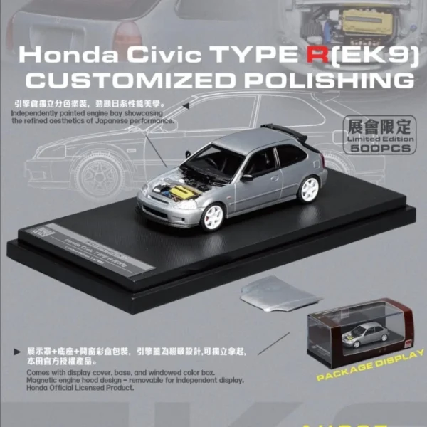 Motorhelix 1:64 Honda Civic Type-R EK9 HK Toy car Salon 2025, 500pcs Limited