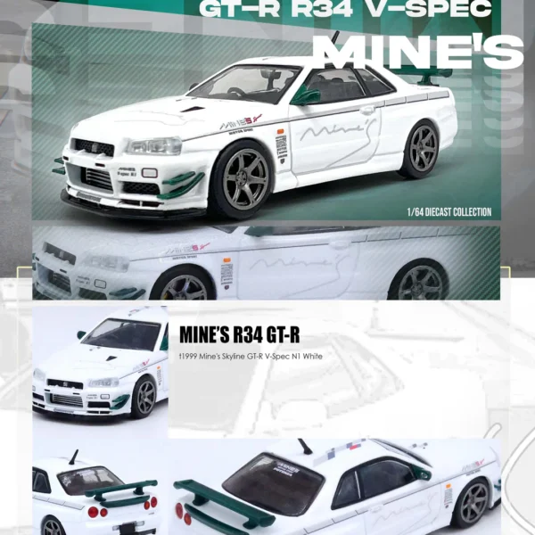 INNO64 1:64 Nissan Skyline GT-R (R34) V-Spec Tuned by "MINE'S" - White