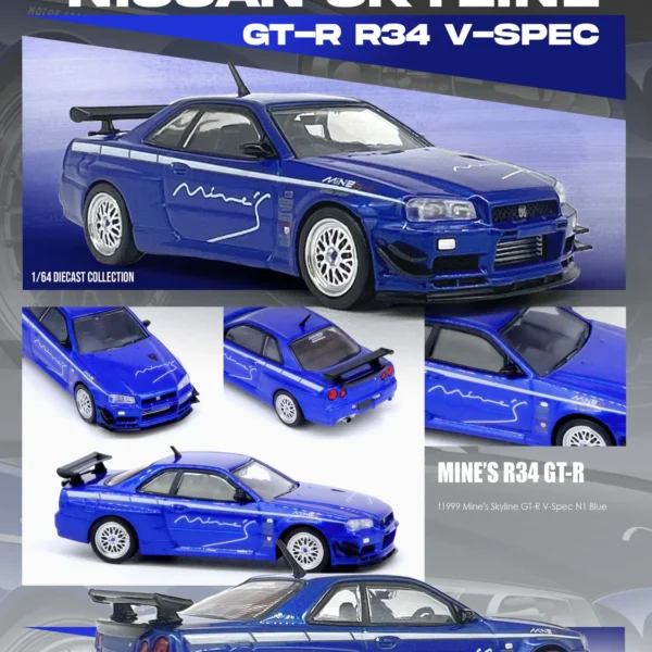 INNO64 1:64 Nissan Skyline GT-R (R34) V-Spec Tuned by "MINE'S" - Blue