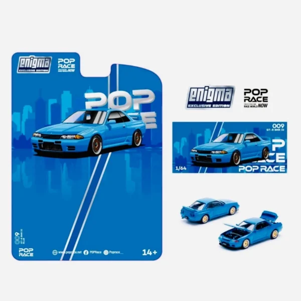 PopRace 1:64 Nissan Skyline GT-R BNR R32 Blister Bayside Blue