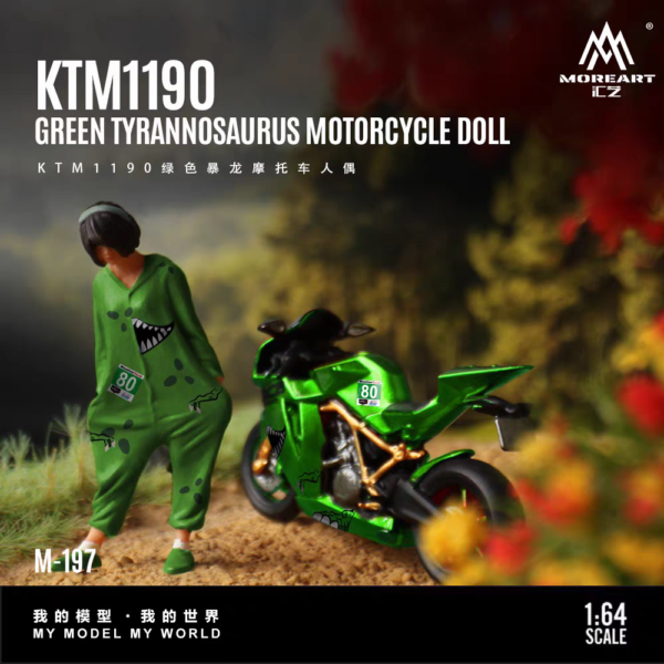 MoreArt 1:64 KTM 1190 Tyrannosaurus Motorcycle Figurine Green