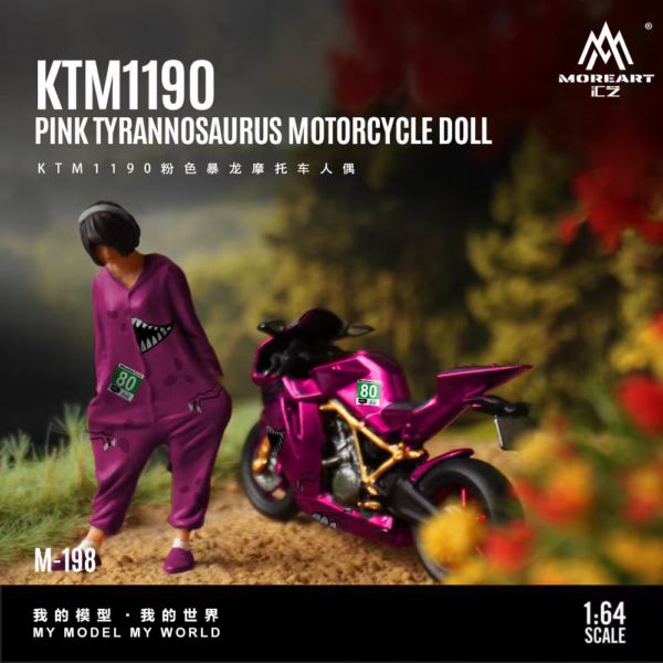 MoreArt 1:64 KTM 1190 Tyrannosaurus Motorcycle Figurine Pink