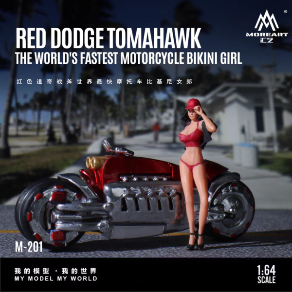 MoreArt 1:64 Red Dodge Ram - World's Fastest Motorcycle Bikini Girl Figurine