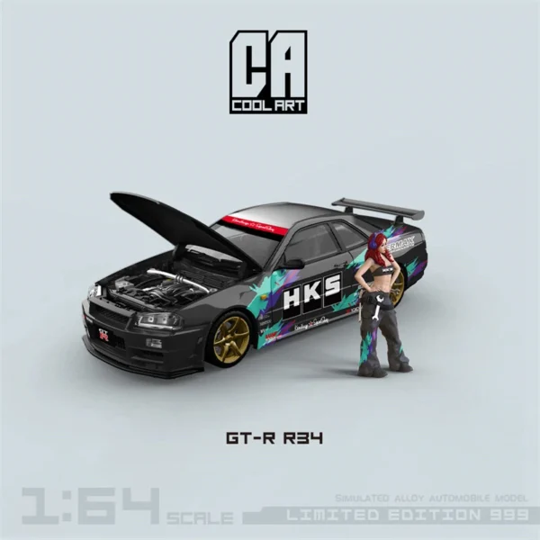COOL ART 1:64 Nissan GTR R34 HKS with figure
