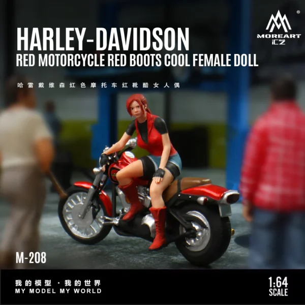 Moreart 1:64 Harley-Davidson Red Motorcycle Red Boot Cool Woman Figure