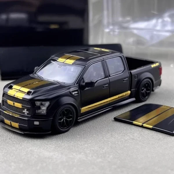 Funny Model 1:64 Ford F150 Super Snake Matte Black Gold Lines