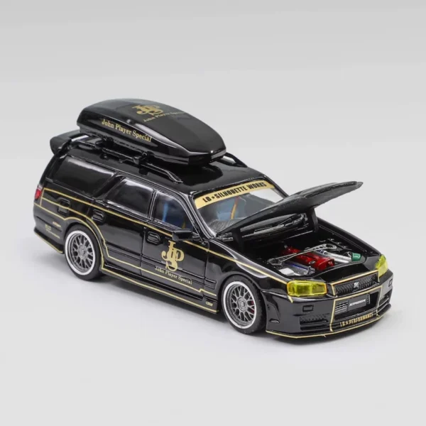 Zoom 1:64 First Generation Nissan Stagea WC34 260RS Wagon Black Gold JPS Livery