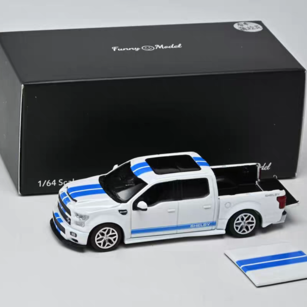 Funny Model 1:64 Ford F150 Super Snake Oxford White with Blue Stripes