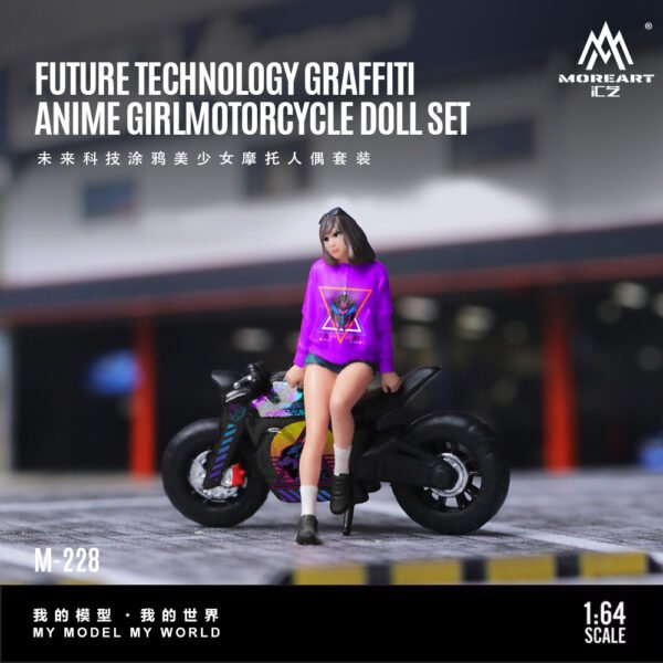 MoreArt 1:64 Future Tech Graffiti Girl Motorcycle Figure Set