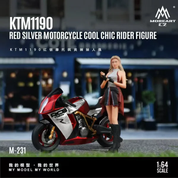 MoreArt 1:64 KTM 1190 Red and Silver Motorcycle Cool Girl Figure