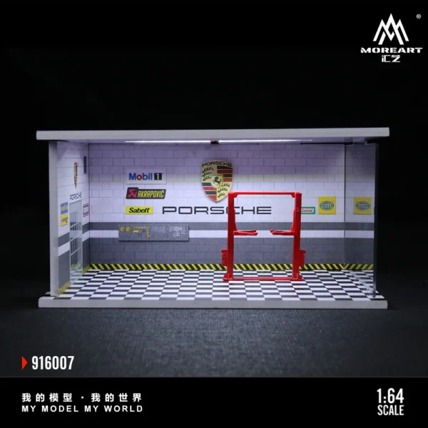 MoreArt 1:64 Assembled Version Lighting Scene Auto Repair Shop F - Porsche