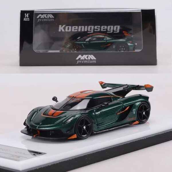 HKM Premium 1:64 Koenigsegg Jesko Attack High Wing Supercar Full Carbon Green Standard Version