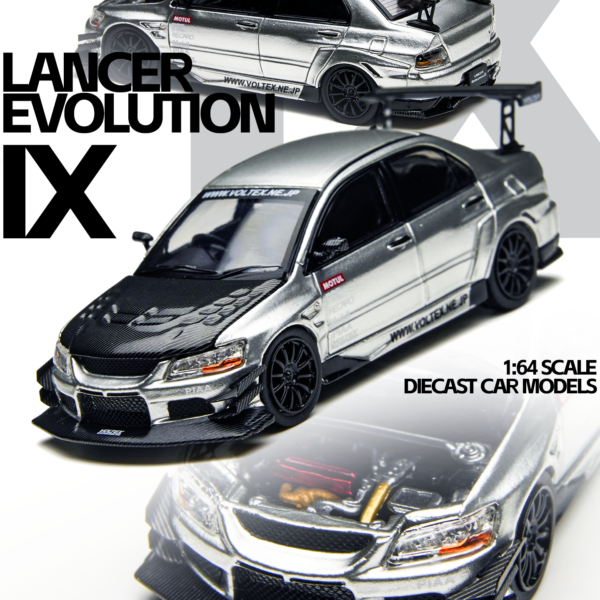TimeMicro 1:64 Mitsubishi Lancer Evolution IX EVO 9 Silver Openable Hood Edition