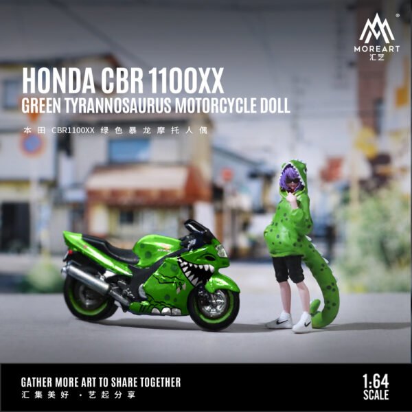 MoreArt 1:64 Honda CBR1100XX Green Dino (Rexy) Motorcycle Figure Set
