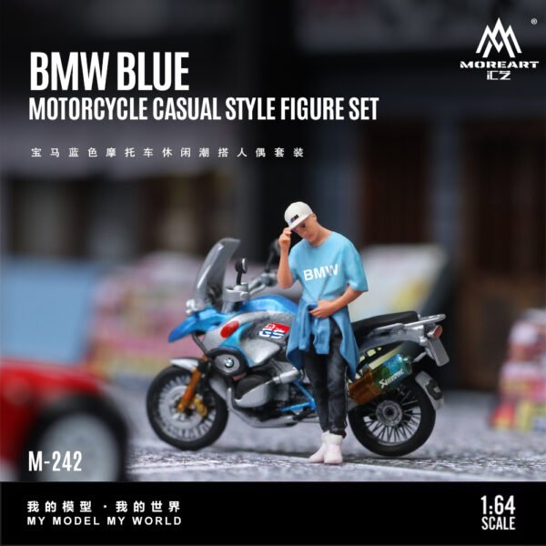 MoreArt 1:64 BMW Blue Motorcycle Casual Rider Figure Set
