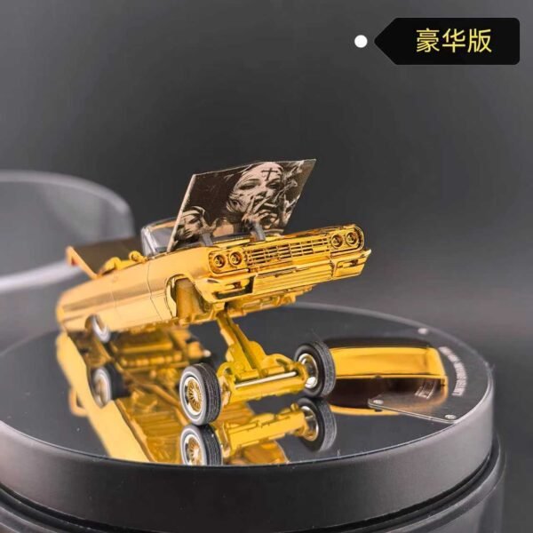 Fine Works 1:64 Chevrolet Impala West Coast Lowriders, Chrome Gold Luxury Version with Electric Turntable