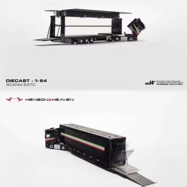 Henson & Heaven 1:64 Scania S370 Enclosed Double Deck Gull Wing Transporter Black - Pagani