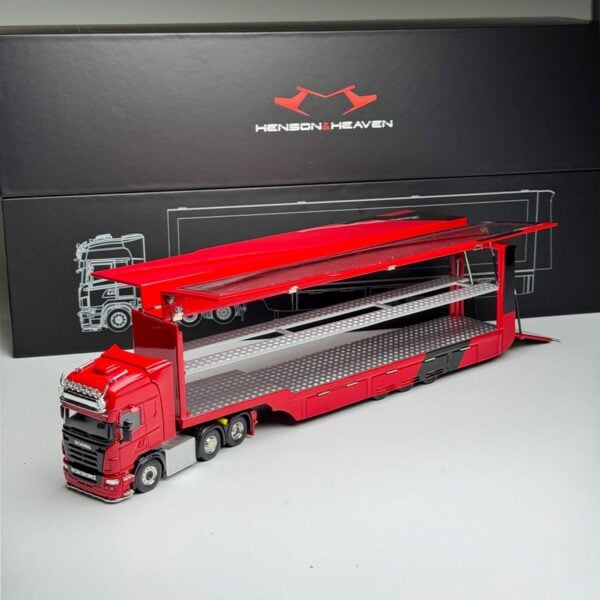 Henson & Heaven 1:64 Scania S370 Enclosed Double Deck Gull Wing Transporter Red
