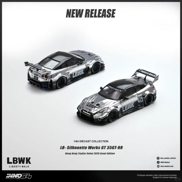 (Pre-Order) INNO64 LB Silhouette Works GTR 35RR, Chrome/Black- Hong Kong ToyCar Salon Exclusive - Chance at a Chase
