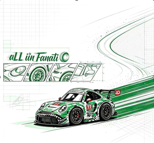 All in Fanatic 1:64 Chibi-style GT3 Green Sketch Dragon Livery Q Version. Resin Model