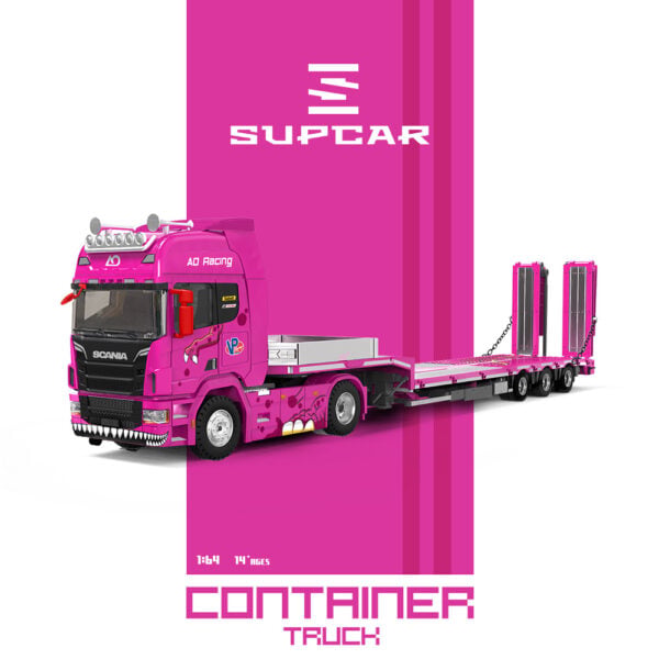 Supcar 1:64 Scania flatbed transport vehicle - Pink Dino