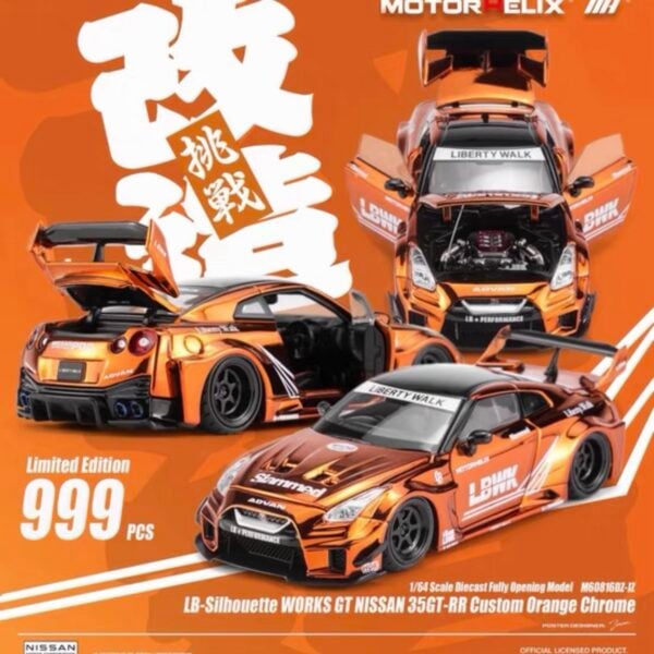 (Pre-Order) Motorhelix 1:64 LBWK GTR 35 Custom Orange Chrome - Goldenwood Festival of Speed Exclusive. Limited to 999 Pieces