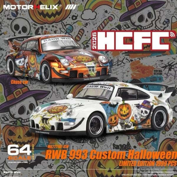 (Pre-Order). Motorhelix  1:64  - RWB 993 Custom Halloween Livery - Hobby Culture Festival China Exclusive  - Chance at Orange Chrome Chase