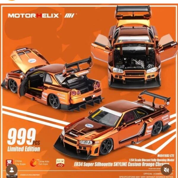 (Pre-Order) Motorhelix ER34 Super Sihouette SKYLINE Custom Orange Chrome, Shanghai 26 Event Exclusive