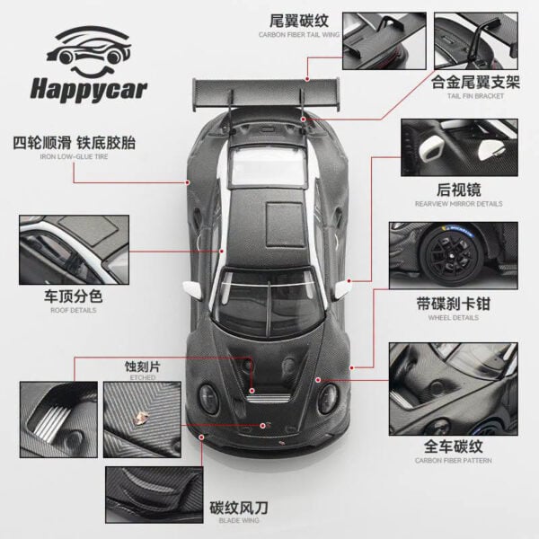 HappyCar HC 1:64 Porsche 911 GT3 R Full Carbon Black, Paper Box Version