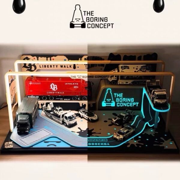 Pablo’s Diecast Garage Exclusives - TBC The Boring Company Display with LED lights  and GLOW IN THE DARK features  for 1:64 cars. SPECIAL ORDER! READ DESCRIPTION!