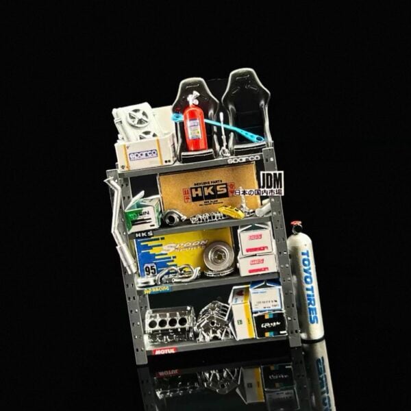 Diorama Accessory 1:64 Car Parts Shelving Unit - Silver