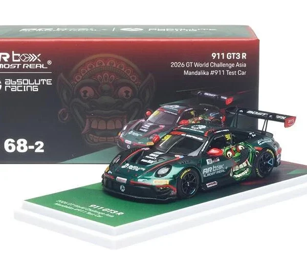 AR Box 1:64 Porsche 992 GT3 R, 2026 GT World Challenge Asia Mandalika Test Car Green Livery