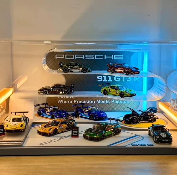 Pablo’s Diecast Garage Exclusives - Porsche RWB Display with LED lights for 1:64 cars. Trends Hobby / AR Box. SPECIAL ORDER! READ DESCRIPTION!