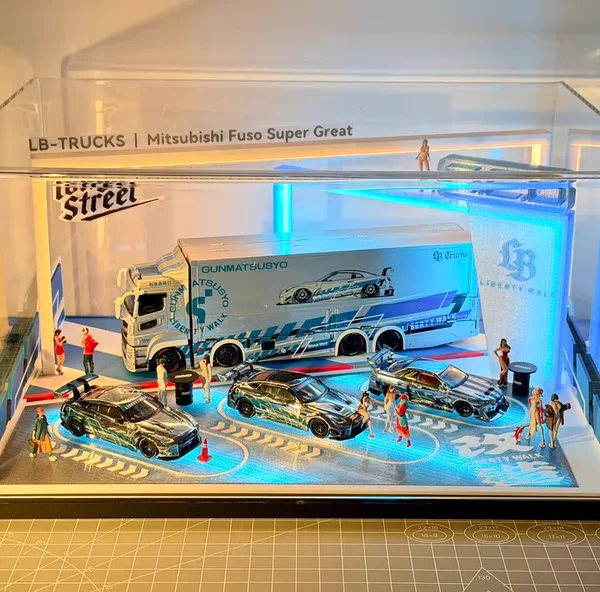 Pablo’s Diecast Garage Exclusives - Liberty Walk / Tokyo Street Display with LED lights for 1:64 cars. Fits TAS 26 Mini GT 3 Car Set and one GCD Truck. SPECIAL ORDER! READ DESCRIPTION!